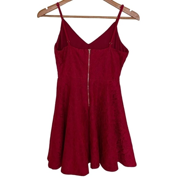 Lulu's Way With Words Berry Red Lace Skater Dress, Size Small - Picture 4 of 12